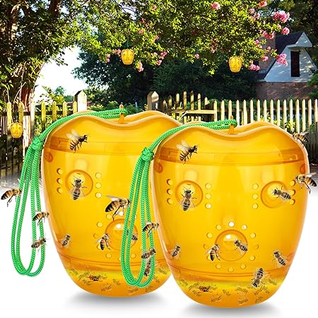 Wasp Trap, Yellow Jacket Trap Outdoor Hanging, Wasp Repellent Outdoor Bee Catcher Traps for Outside, Bee Killer Wasp Deterrent Insect Fly Catcher, Non-Toxic Reusable Hornet Traps (2 Pack, Orange)