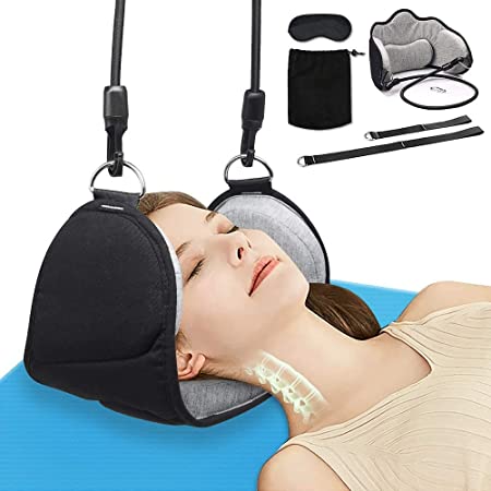 Neck Traction Hammock,Neck Pain Relief,Comes with Eye Mask and Storage Bag,Breathable Velvet Cervical Neck Traction Device,Neck Stretcher with Adjustable Straps & Durable Reinforced Elastic Cord