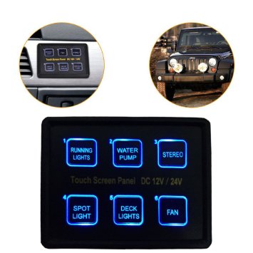 Mictuning 12V/24V 6 Gang LED Switch Panel Slim Touch Control Panel Box for Car Marine Boat Caravan