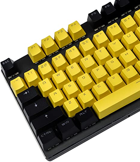 YMDK Double Shot 104 Miami PBT Shine Through OEM Profile Keycap Set Suitable for Cherry MX Switches Mechanical Keyboard (Black Yellow)