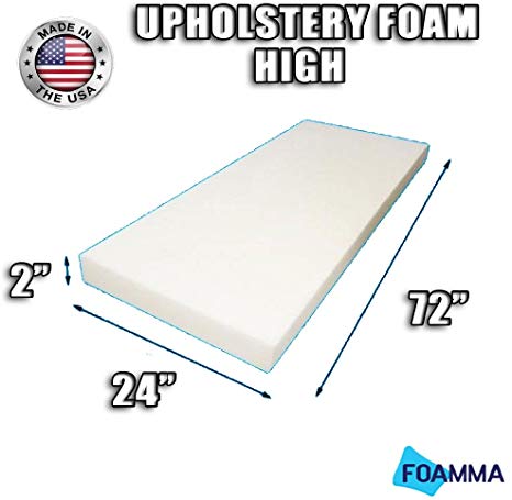 FOAMMA High Density Upholstery Foam Cushion (Seat Replacement , Upholstery Sheet , Foam Padding) Fast! Made in USA!! (2" x 24" x 72")