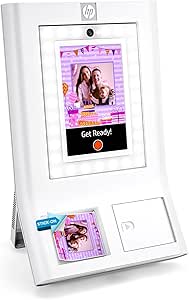 HP Sprocket Photobooth Instant 3x4” Color Photo Printer (White) Capture & Customize with 250  Frames, Print on Zink Paper or Share via Wi-Fi. Photo Booth w/LED Ring Light, Touch Screen & Mobile App.