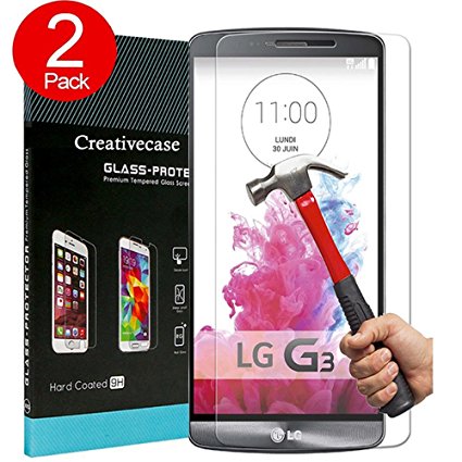 LG G3 Screen Protector,LG G3 Tempered Glass Screen Protector,Creativecase 2 Pack[Anti-scratch][9H Hardness][HD Clear] Screen Protector for LG G3