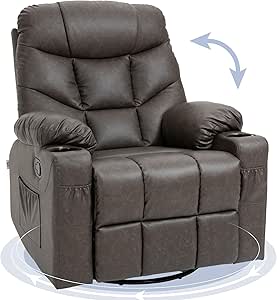 HOMCOM Recliner Armchair, Swivel PU Leather Manual Reclining Chair with Adjustable Leg Rest, Drink Holders, Side Pockets, for Home Living Room, Cream White