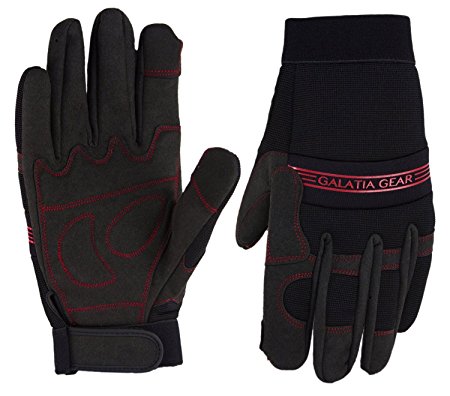 Synthetic Leather Work Gloves- Touch Screen Functional- Mechanic/Machine/Tactical/Utility - Tear Vibration Temperature Cut Resistant- Reinforced- Red/Black- One(1) Pair- [X-Small]