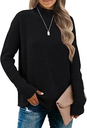 MEROKEETY Women's Long Sleeve Turtleneck Cozy Knit Sweater Casual Loose Pullover Jumper Tops