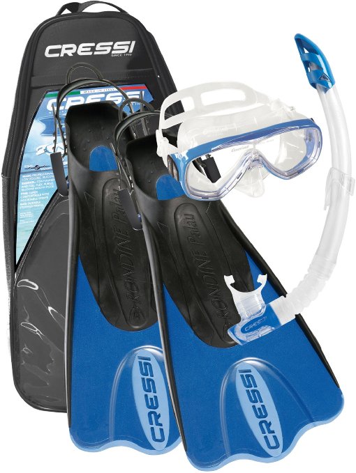 Cressi Lightweight Premium Travel Snorkel Set - Snorkel Set and Fins Adult (Made in Italy)
