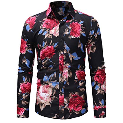 Men's Floral Shirts Long Sleeve Casual Print Slim Fit Button Down Shirts