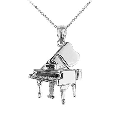 925 Sterling Silver Music Charm Grand Piano Pendant Necklace
