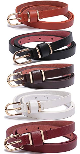 Set of Women’s Skinny Leather Belt Solid Color Waist or Hips Ornament 10 Sizes