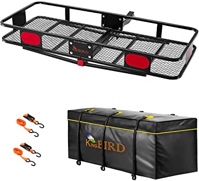 KING BIRD Upgraded 60" x 24" x 6" Hitch Mount Folding Cargo Carrier Fits to 2'' Receiver,500LBS Capacity Cargo Basket with Waterproof Cargo Bag and Packing Straps