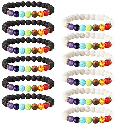 LOLIAS 4-12 Pack Bead Gemstone Bracelet for Men Women Natural Stone Diffuser Bracelet Stretch Yoga Bracelets