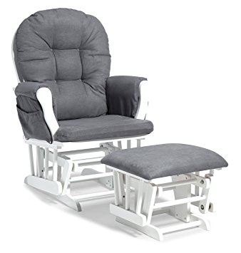 Storkcraft Custom Hoop Glider and Ottoman, White/Gray