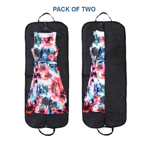 Garment Bag - Set of 2 (58"x 24") - Showerproof, Breathable, Lightweight Folding Dress Travel and Storage Bag - Black