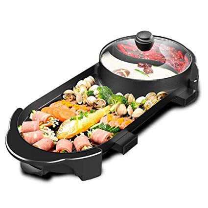 Portable Electric Grill, Electric Barbecue Grill Indoor Hot Pot Chafing Dish, Large Capacity Household Multifunctional Non-Stick Pan Electric Cooker with 5 Temperature adjustments