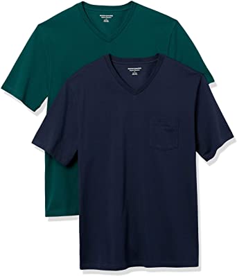 Amazon Essentials Men's 2-Pack Loose-Fit Short-Sleeve V-Neck Pocket T-Shirt