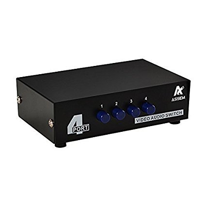 ASSEM 4 Port AV Switch RCA Switcher 4 In 1 Out Composite Video L/R Audio Selector Box for DVD STB Game Consoles