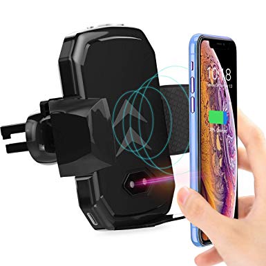 Automatic Clamping Car Phone Mount Wireless Charger Adjustable Gravity Air Vent Phone Holder Compatible Samsung Galaxy S9 S9 Plus S8 S7/S7 Edge Note 8 5 & Standard Charge for All Qi Enabled Devices