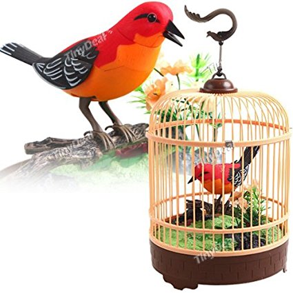 Liberty Imports Singing & Chirping Bird in Cage - Realistic Sounds & Movements