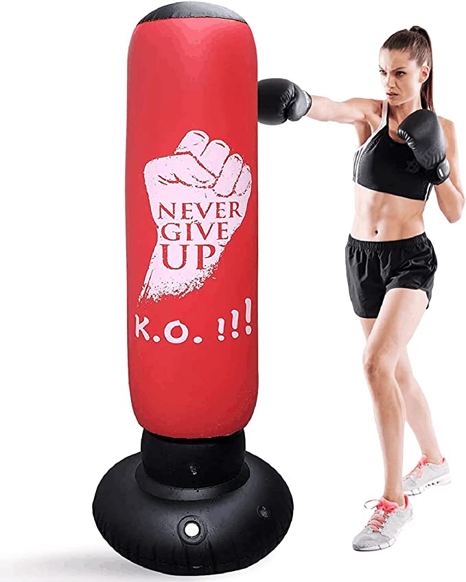 LncBoc Inflatable Punch Bag 125cm/160cm, Inflatable Heavy Boxing Bag, Free-standing Target Stand Tumbler Black, Punching Kick Training Tumbler Bag for Relieving Pressure Body Building