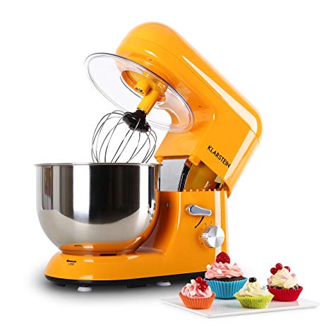 Klarstein Bella Orangina Stand Mixer • Food Processor • 1200 W • 5 Litres Stainless Steel Bowl • 6 Stage Working Speed • Die-Cast Stirring Hook • Wide Range of Accessories • Keyless Chuck for Tool Holder • Easy to Operate and Clean • Orange