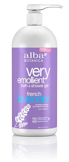 Alba Botanica Very Emollient, French Lavender Bath & Shower Gel, 32 Ounce