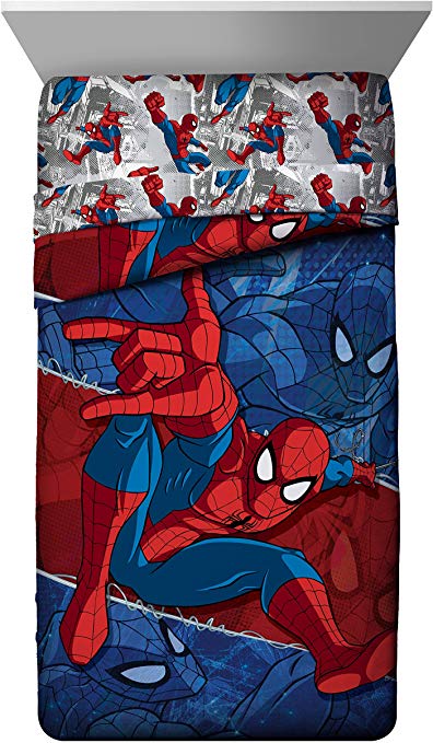 Marvel Spiderman Burst Twin Comforter - Super Soft Kids Reversible Bedding features Spiderman - Fade Resistant Polyester Microfiber Fill (Official Marvel Product)