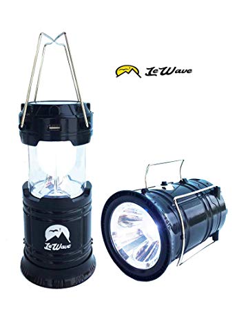 Camping Lantern SOLAR Power - 6 1 LED Lights - Solar Rechargeable Lamp - USB Power Bank - Emergency Portable Flashlight - 2 in 1 Adjustable Designs - AC cable - Solar Powered for Outdoor Camping, Outage, Natural Disaster by LeWave