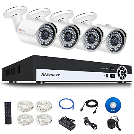 Jennov PoE CCTV Security NVR System 4 Channel 1080P Surveillance IP Network Camera HD Night Vision Outdoor Indoor, Power OVer Ethernet, Motion Detection, Mobilephone Remote View (No Hard Drive)