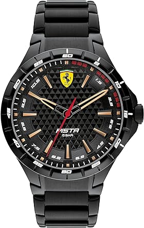 Ferrari Scuderia Pista Men's Quartz Stainless Steel and Link Bracelet Watch, Color: Black (Model: 0830866)