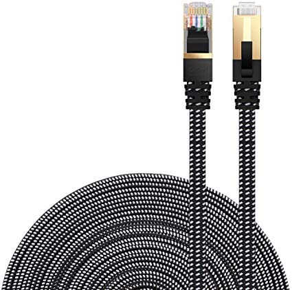 Cat 7 Ethernet Cable, DanYee 33FT Nylon Braided CAT7 High Speed Professional Gold Plated Plug STP Wires CAT 7 RJ45 Ethernet Cable 1.6FT 3FT 6FT10FT 15FT 25FT 33FT 50FT 65FT 100FT (Black 33FT)