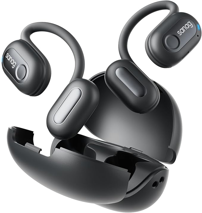 Sanag Open Ear Headphones, Bluetooth 5.3 Wireless Earbuds, IPX5 Waterproof Headset with 10H Playtime, Dual 14.2mm Dynamic Drivers, 360° Air Conduction Stereo, Touch Control for Work, Running, Cycling