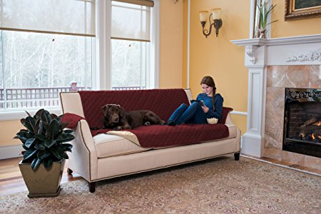 Deluxe Reversible Quilted Furniture Protector. Two Fresh Looks in One. By Home Fashion Designs Brand. (Sofa - Burgundy / Taupe)