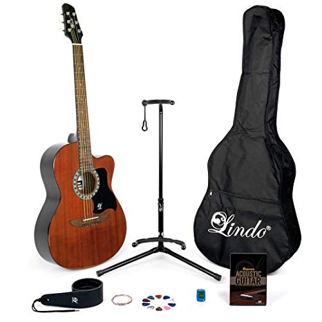 Lindo Apprentice Mahogany Acoustic Guitar (931C/WA) & Full Accessory Pack (Gig bag, stand, strings, strap, 10 plectrums, DVD, clip-on tuner)