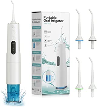 Cordless Water Flosser for Teeth, 360ML Portable Oral Irrigator Teeth Cleaning Flossers，4 Modes, 4 Jet Tips, IPX7 Waterproof, USB Charged 4 Hrs for 30-Days Use, Teeth Cleaner for Travel Home Braces