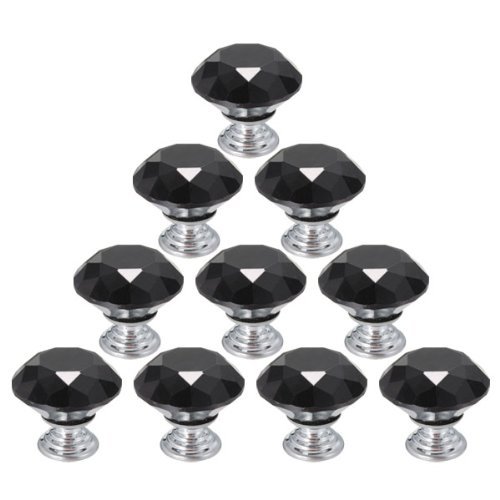 ToJoy 10PCS 30mm Crystal Glass Diamond Shape Cabinet Knob Cupboard Drawer Pull Handle (Black)