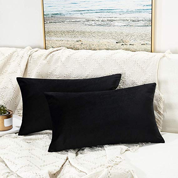 JUSPURBET Velvet Pillow Covers 16x24 Inches,Pack of 2 Throw Pillow Covers for Sofa Couch Bed,Decorative Super Soft Throw Pillow Cases,Black