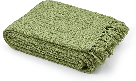 StylemyBedroom 100% Cotton Woven Honeycomb Waffle Sofa/Bed Throw (Pistachio Green, 230cm x 254cm (90" x 100"))