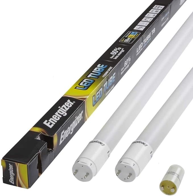 Energizer x 2 HighTech T8 5ft / 1500mm 22w (=58w Replacement) LED Tube – Retrofit Fluorescent Tube Replacement (Includes Starter) 4000k / Cool White
