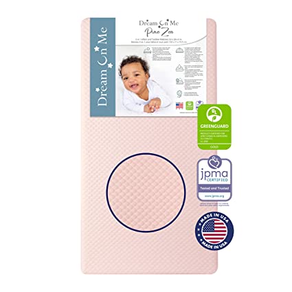 Dream On Me 2 in 1 Infant Crib and Toddler Bed Mattress | Greenguard Gold and JPMA Certified Crib Mattress | Copper-Infused Toddler Layer | Removable Zipper Cover | Pure Zen White and Pink