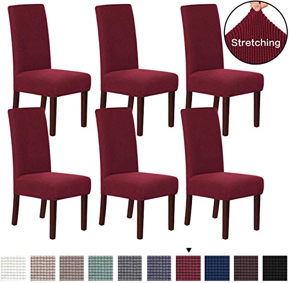 High Chair Slip Elastic Covers for Dining Room Jacquard Dining Room Chair Slipcovers Sets for Dining Room Chair Slipcover Dining Chair Protector Cover Washable Removable, Set of 6, Burgundy Red