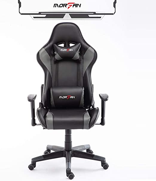 Morfan Computer Office Desk Chair Fashion and Ergonomic for Game with Massage Rocking Function E-Sports Racing Chair with Free Headrest Pillow & Lumbar Cushion F Series (Black/Grey)