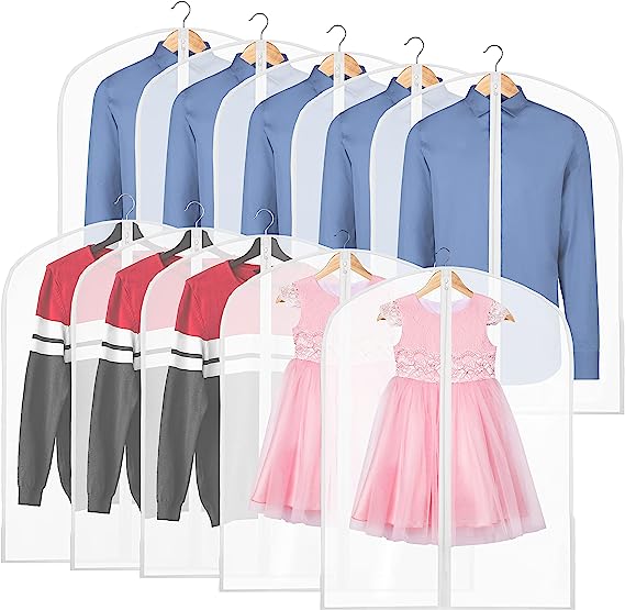 10 Pack - Simplehouseware 32-Inch Translucent Garment Bags with Zipper for Suits, Dresses, Costumes, Uniforms