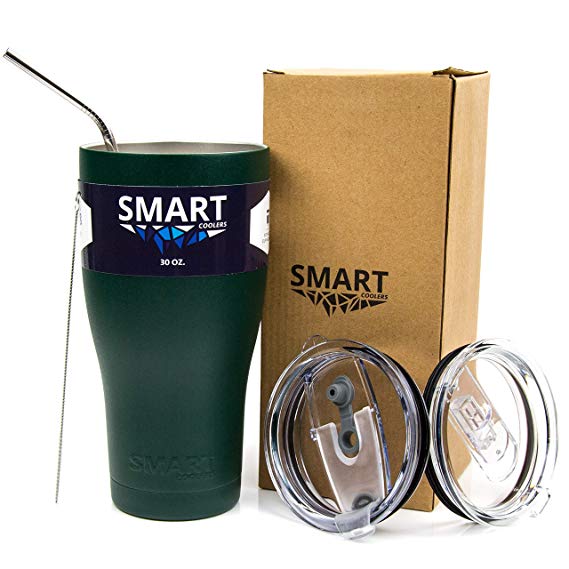 Tumbler 30 oz Color Dark Green - Ultra-Tough Double Wall Stainless Steel Premium Insulated Cup - Keep Coffee and Ice Tea - Ultimate Set - Leak-Proof   Sliding Lid   Straw   Brush   Gift Box Dark Green
