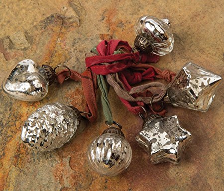 Luna Bazaar Mini Mercury Glass Ornaments (Assorted Designs, 1-Inch, Silver, Set of 6) - Vintage-Style Decorations - Vintage-Style Mercury Glass Christmas Ornaments