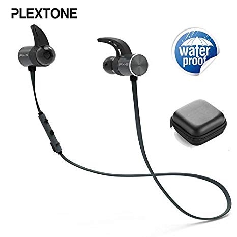 Plextone BX343T Bluetooth Headphones Magnetic, Hi-Fidelity Wireless Sport Earbuds Waterproof IPX5 for Running, Jogging, Exercise, Workout, Fitness, 7-9 Hours Play Time with Mic,Grey(Upgrade Version)