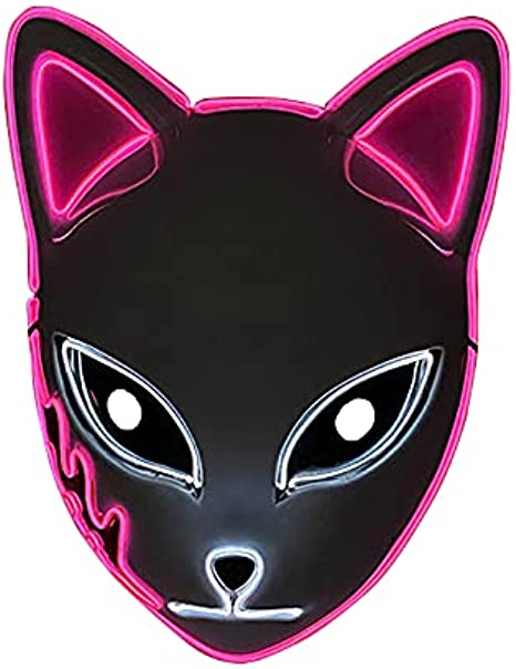 PARAWEYSE Halloween Mask,Demom Slayer Fox Drift Mask Anime LED Cosplay Mask Party Costume Fancy Dress Prop Mask
