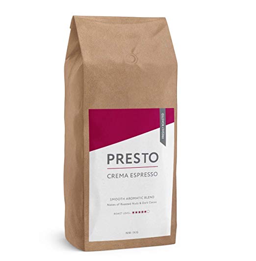 Presto Coffee Beans – Smooth Crema - Medium/Dark Roast Whole Coffee Beans 1KG - Smooth Arabica & Strong Robusta - Perfect Bean to Cup Coffee Machine