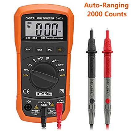 Tacklife DM03 Digital Multimeter Auto Ranging Multi Tester with Max Value Hold Function DC/ AC Voltage & Current,Resistance,Connectivity,Diode,Frequency Measurement