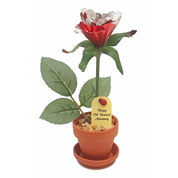 10th Wedding Anniversary Gift Potted Aluminum Rose